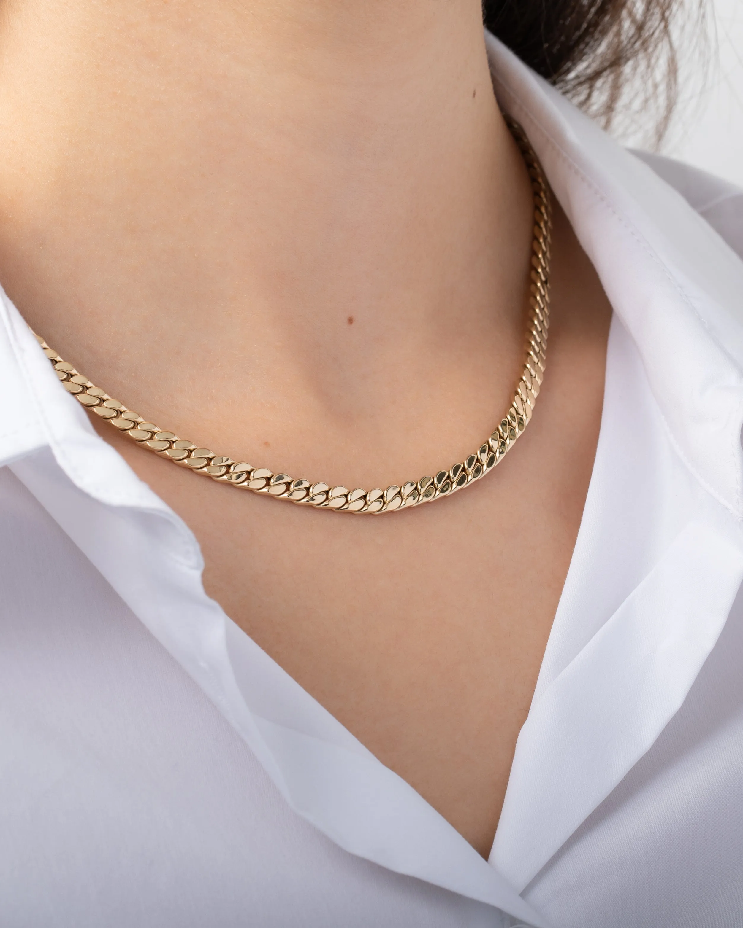 14K Gold Flat Curb Link Necklace