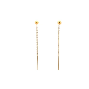 18K Yellow Gold Earrings Threaders Balls Very Tiny 0.26 grams