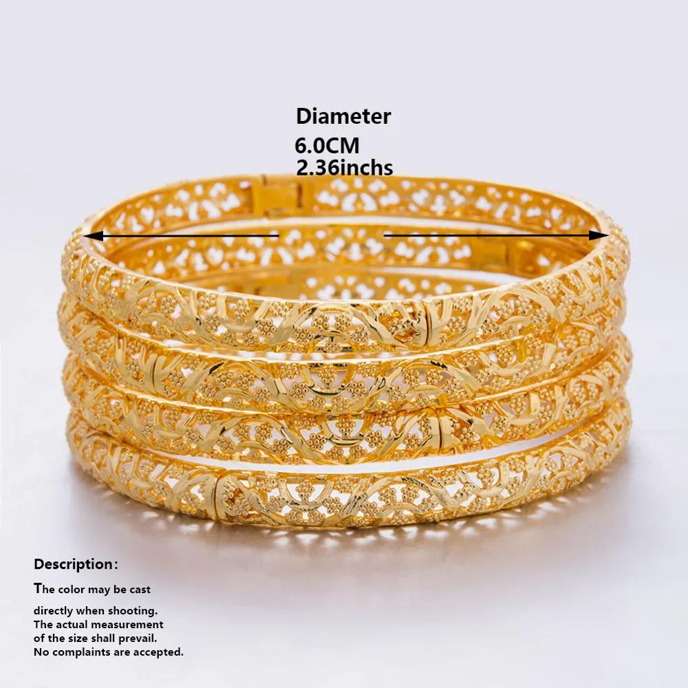 24k 6Pcs Gold Color Dubai India Bangles For Women African Bridal Bangles Bracelets