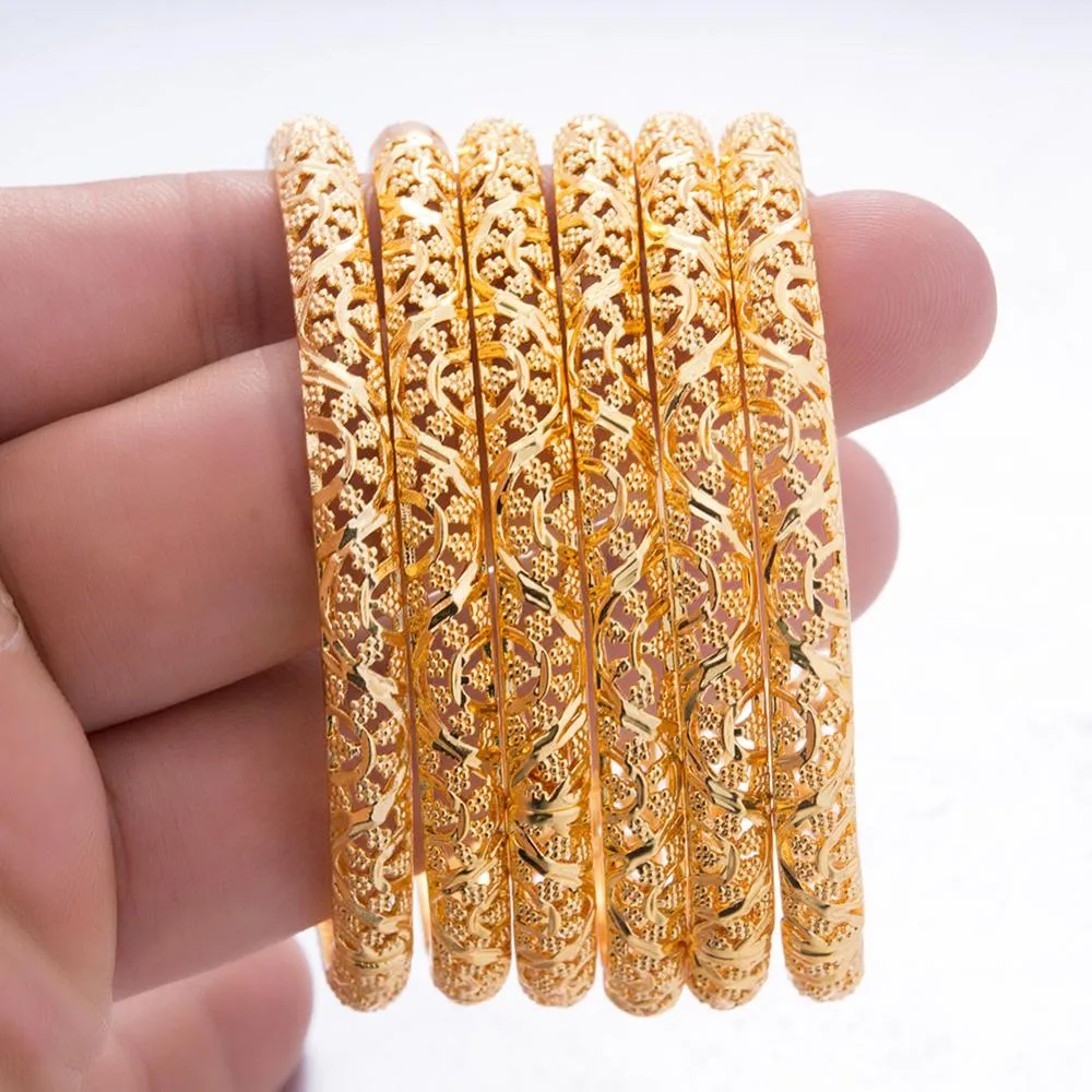 24k 6Pcs Gold Color Dubai India Bangles For Women African Bridal Bangles Bracelets