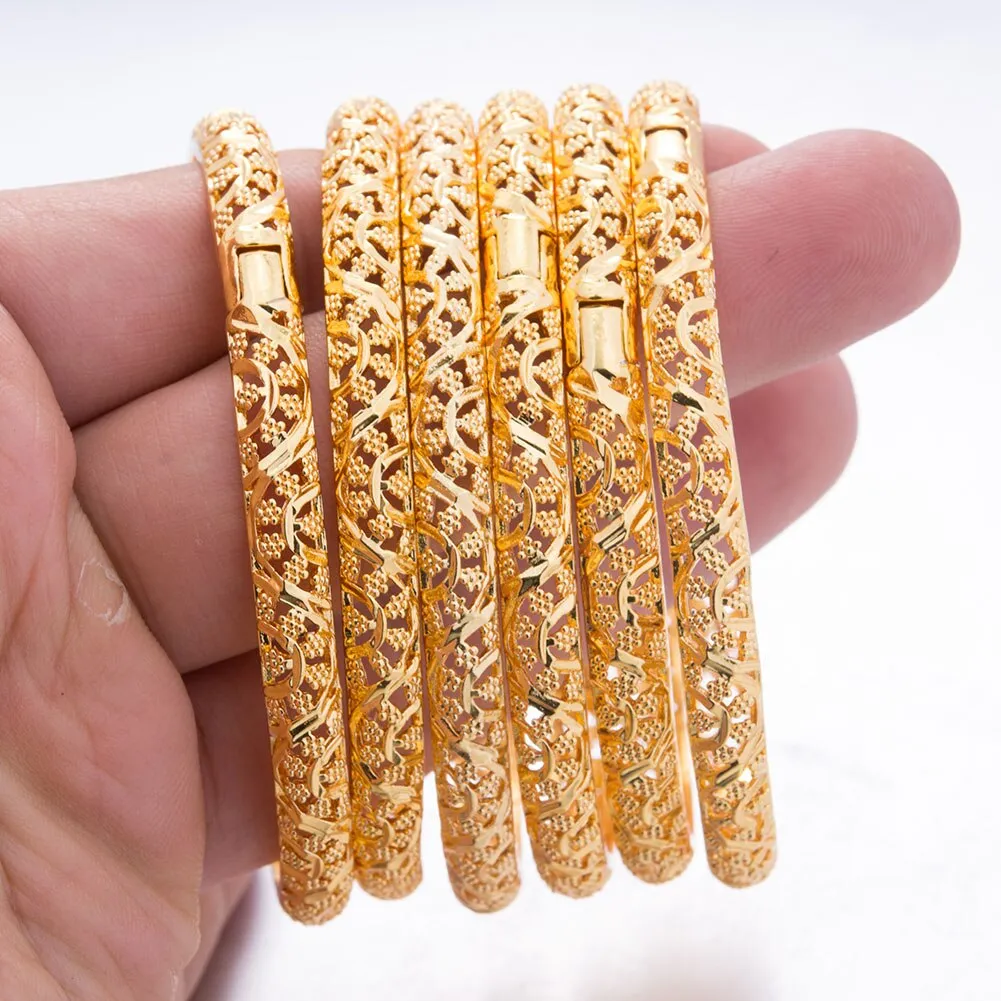 24k 6Pcs Gold Color Dubai India Bangles For Women African Bridal Bangles Bracelets