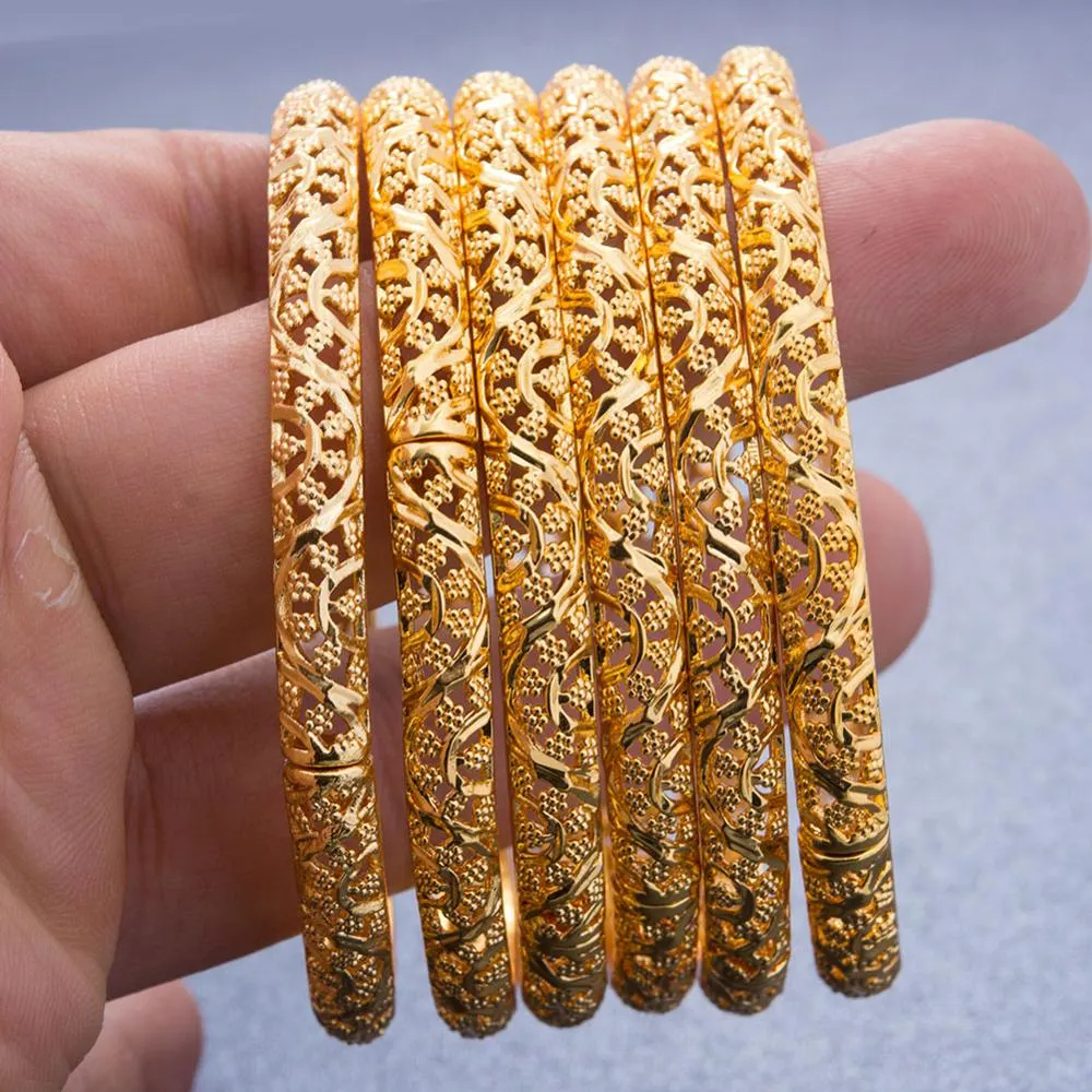 24k 6Pcs Gold Color Dubai India Bangles For Women African Bridal Bangles Bracelets