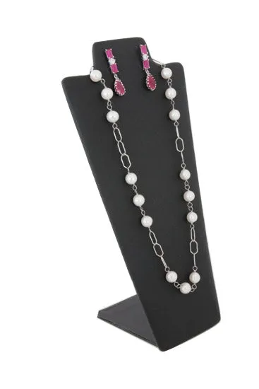 8 7/8" Black Leather Necklace and Earring  Easel Neckform
