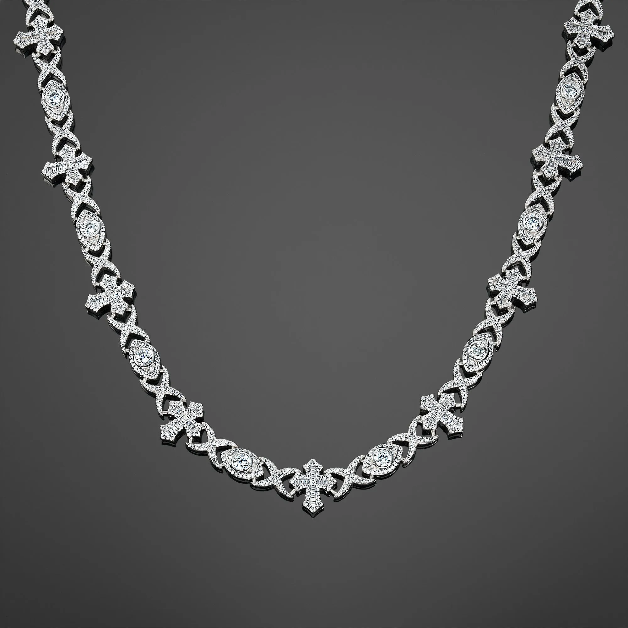 Baguette Evil Eye Cross Necklace - RG1025