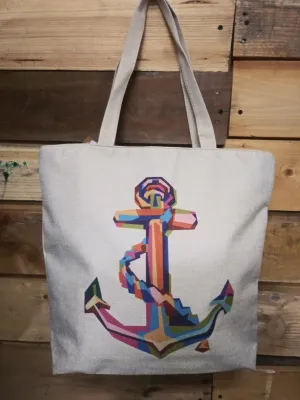 Canvas Tote w/ Multi Colored Anchor