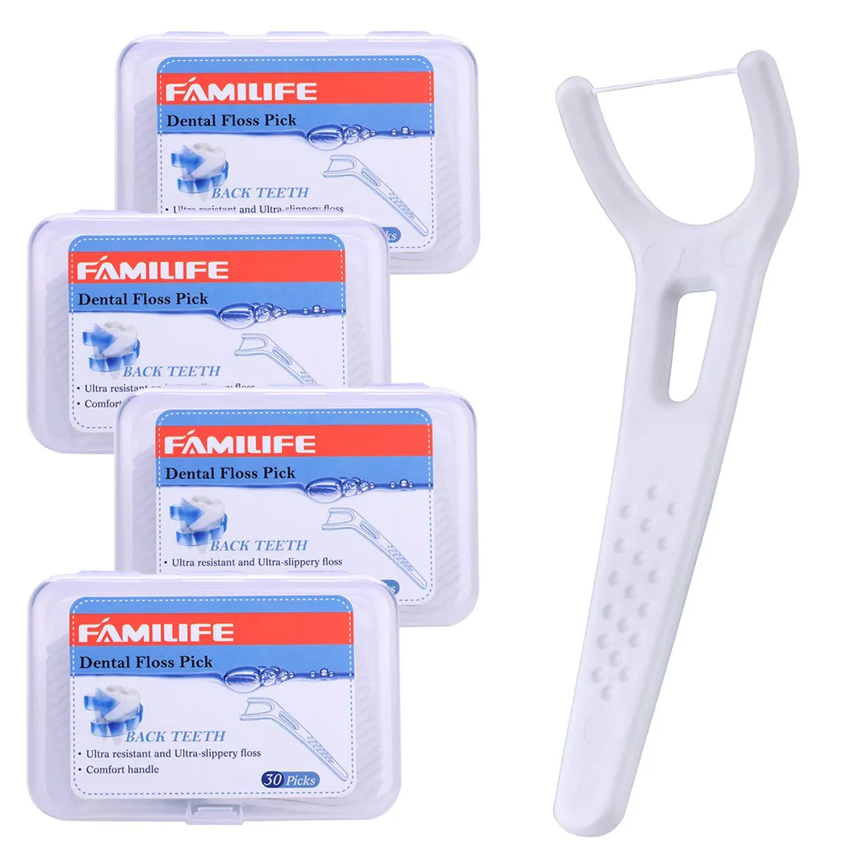 Dental Floss, FAMILIFE Unwaxed Dental Floss Picks Unflavored Fluoride Free Back Teeth Toothpicks Flossing Flossers Threaders Sticks with 4 Travel Handy Cases 120 Count