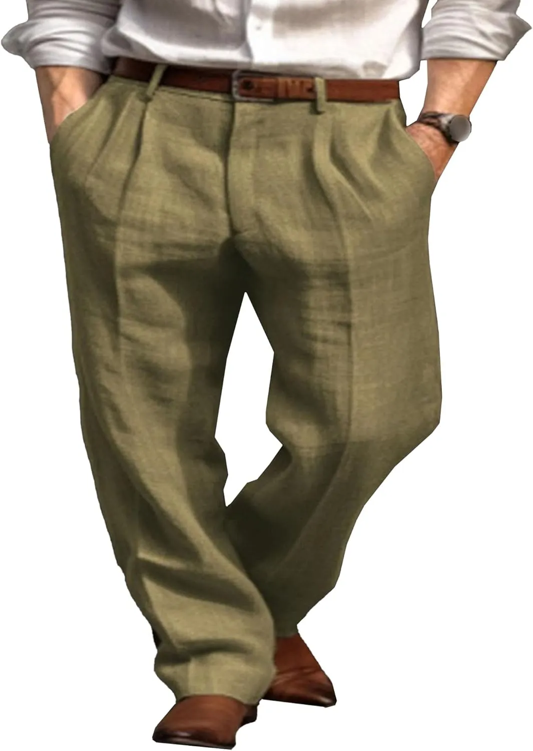 Men's Cotton Linen Baggy Beach Pants Breathable Casual Vacation Trousers Solid Straight Leg Summer Sweatpants