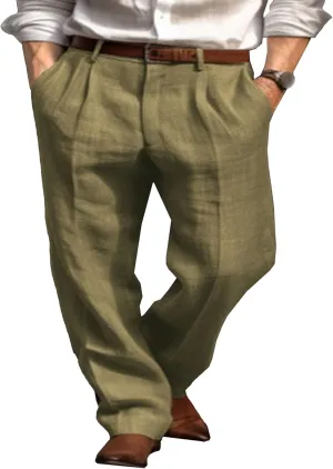 Men's Cotton Linen Baggy Beach Pants Breathable Casual Vacation Trousers Solid Straight Leg Summer Sweatpants