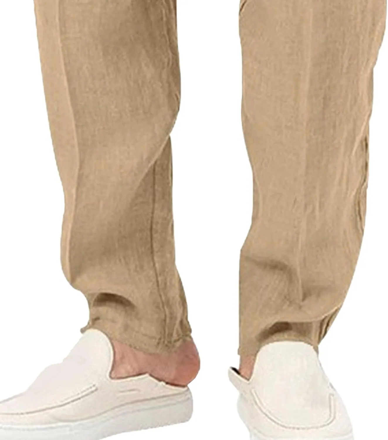 Men's Drawstring Breathable Beach Summer Pants Casual Solid Cotton Linen Trousers Straight Leg Basic Sweatpants