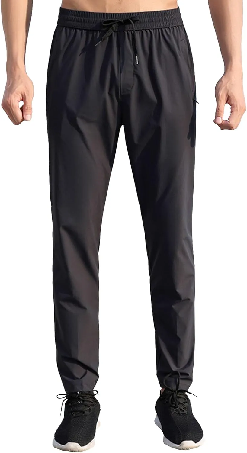 Men's Straight Leg Drawstring Workout Pants Stretch Slim Fit Athletic Trousers Quick Dry Casual Summer Sweatpants