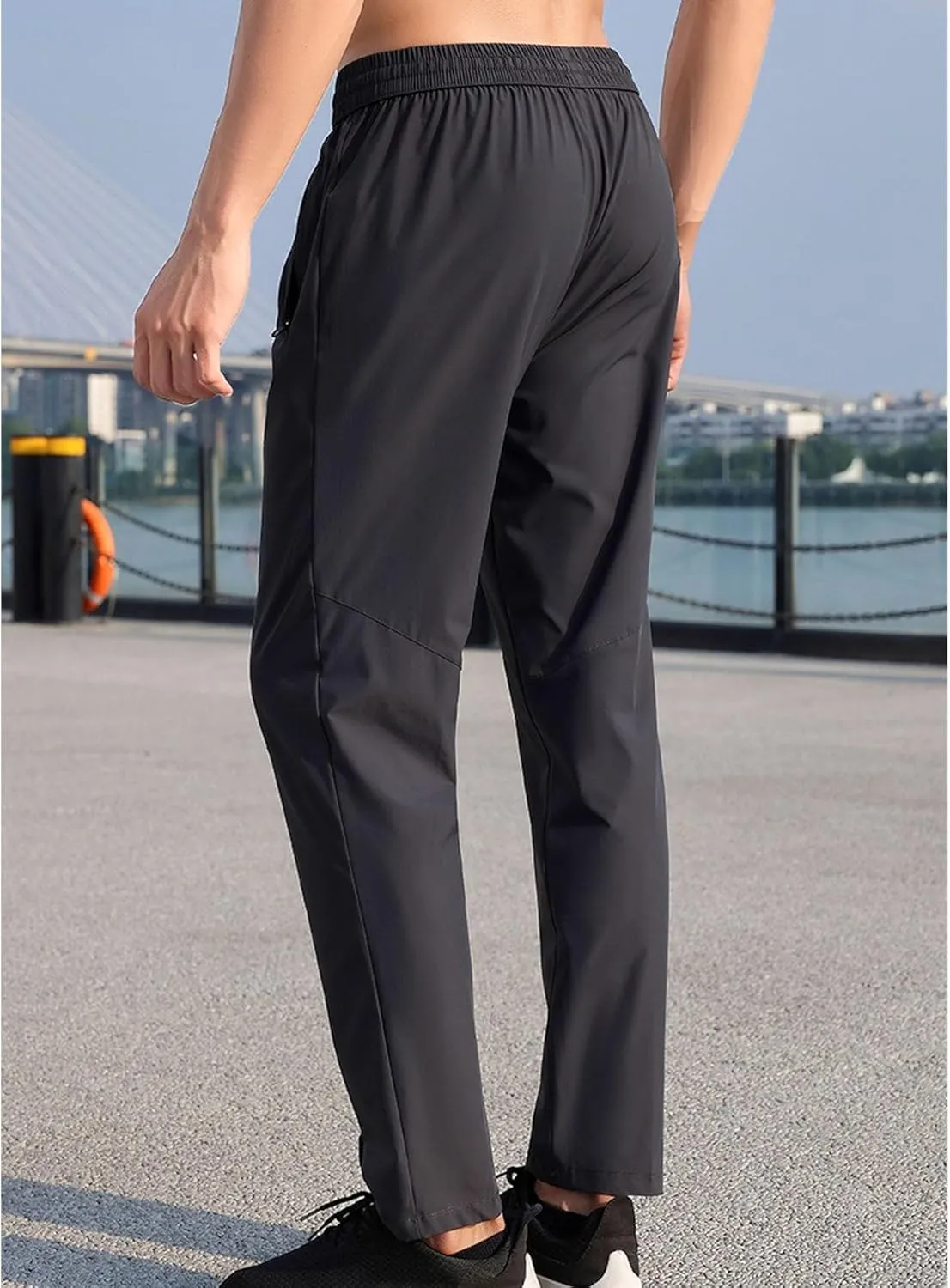 Men's Straight Leg Drawstring Workout Pants Stretch Slim Fit Athletic Trousers Quick Dry Casual Summer Sweatpants