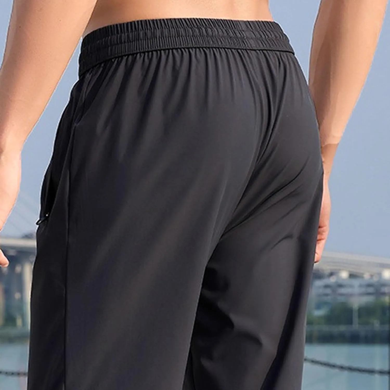 Men's Straight Leg Drawstring Workout Pants Stretch Slim Fit Athletic Trousers Quick Dry Casual Summer Sweatpants