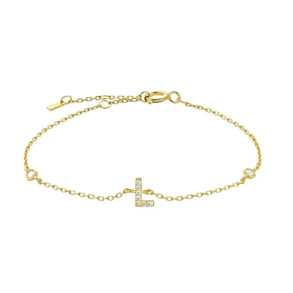 Mini Crystal Initial Bracelet - Gold
