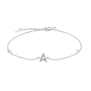 Mini Crystal Initial Bracelet - Silver