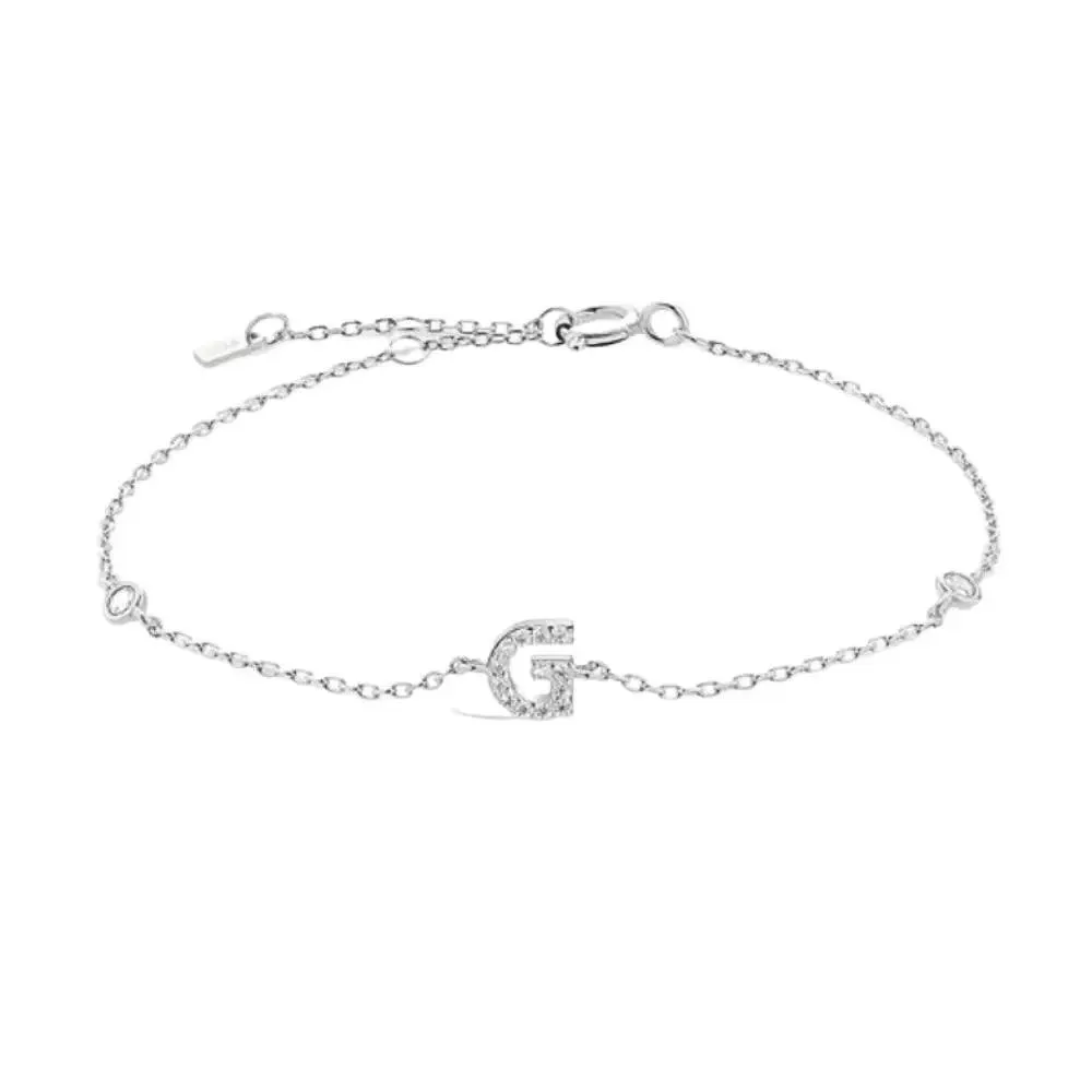 Mini Crystal Initial Bracelet - Silver