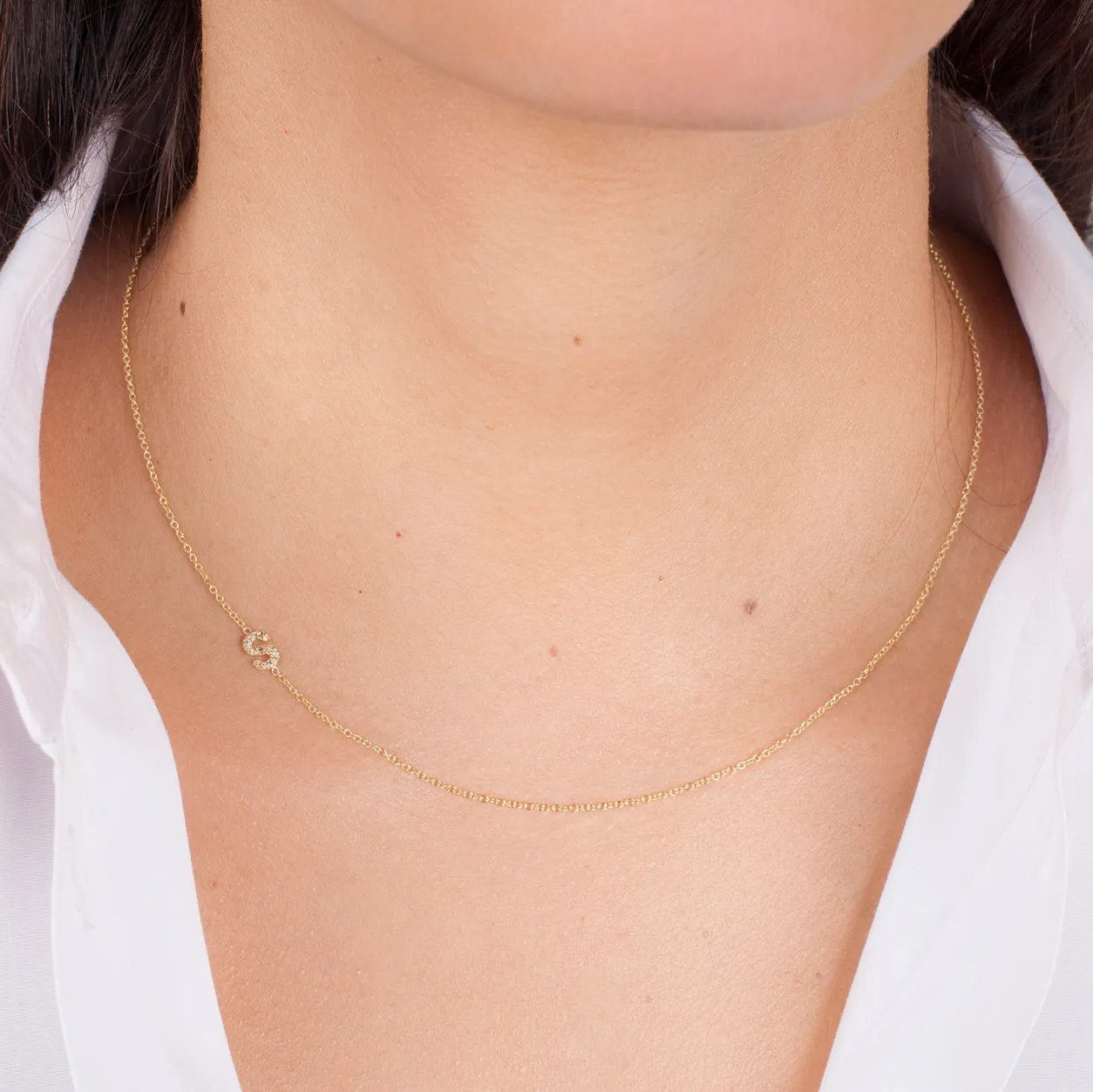 Mini Diamond Asymmetrical Initial Necklace