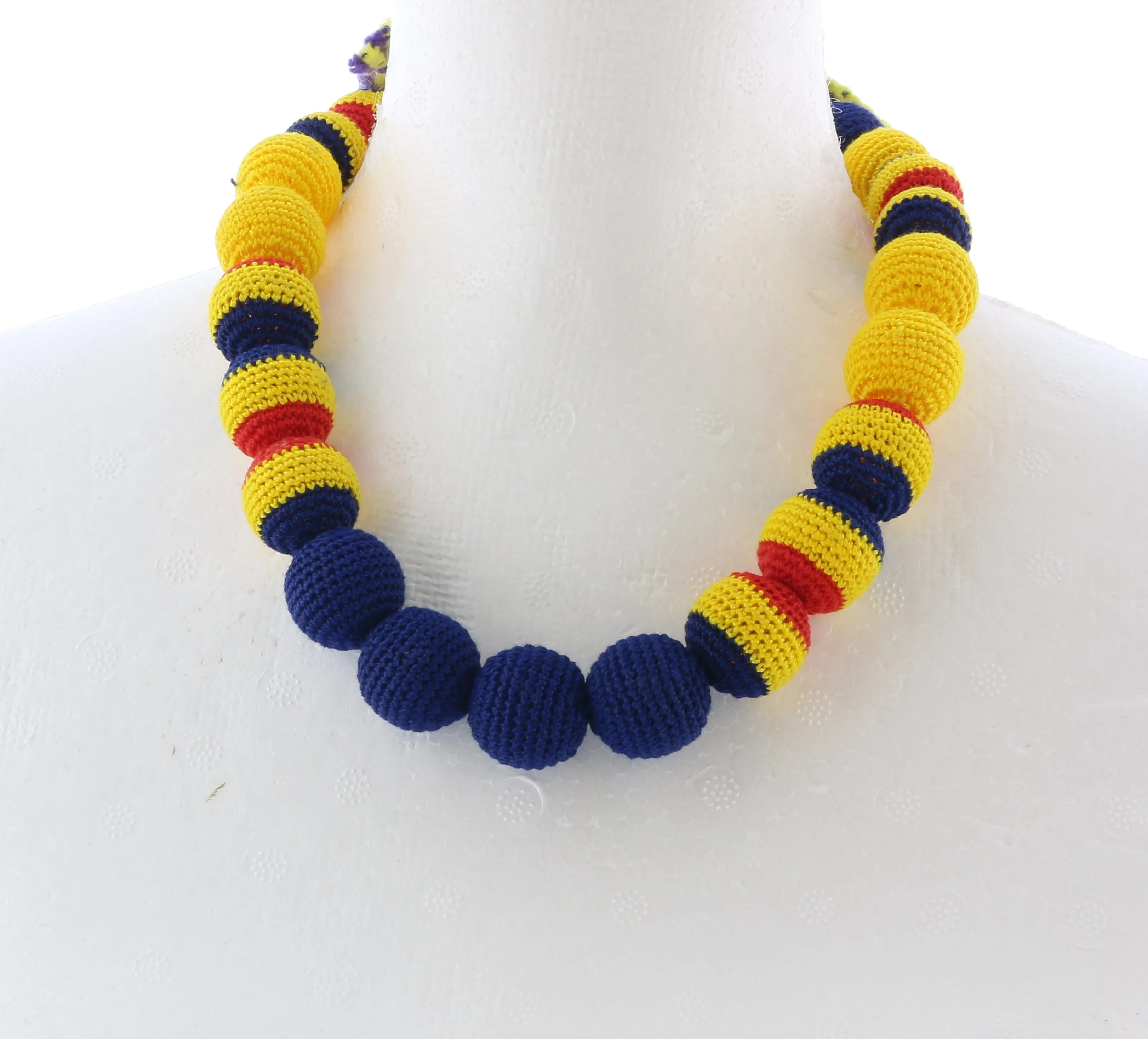 Prada Blue Yellow Bead Statement Necklace-one size