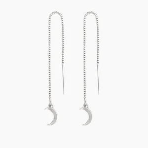 Silver Gamma Phi Crescent Moon Threader Earrings