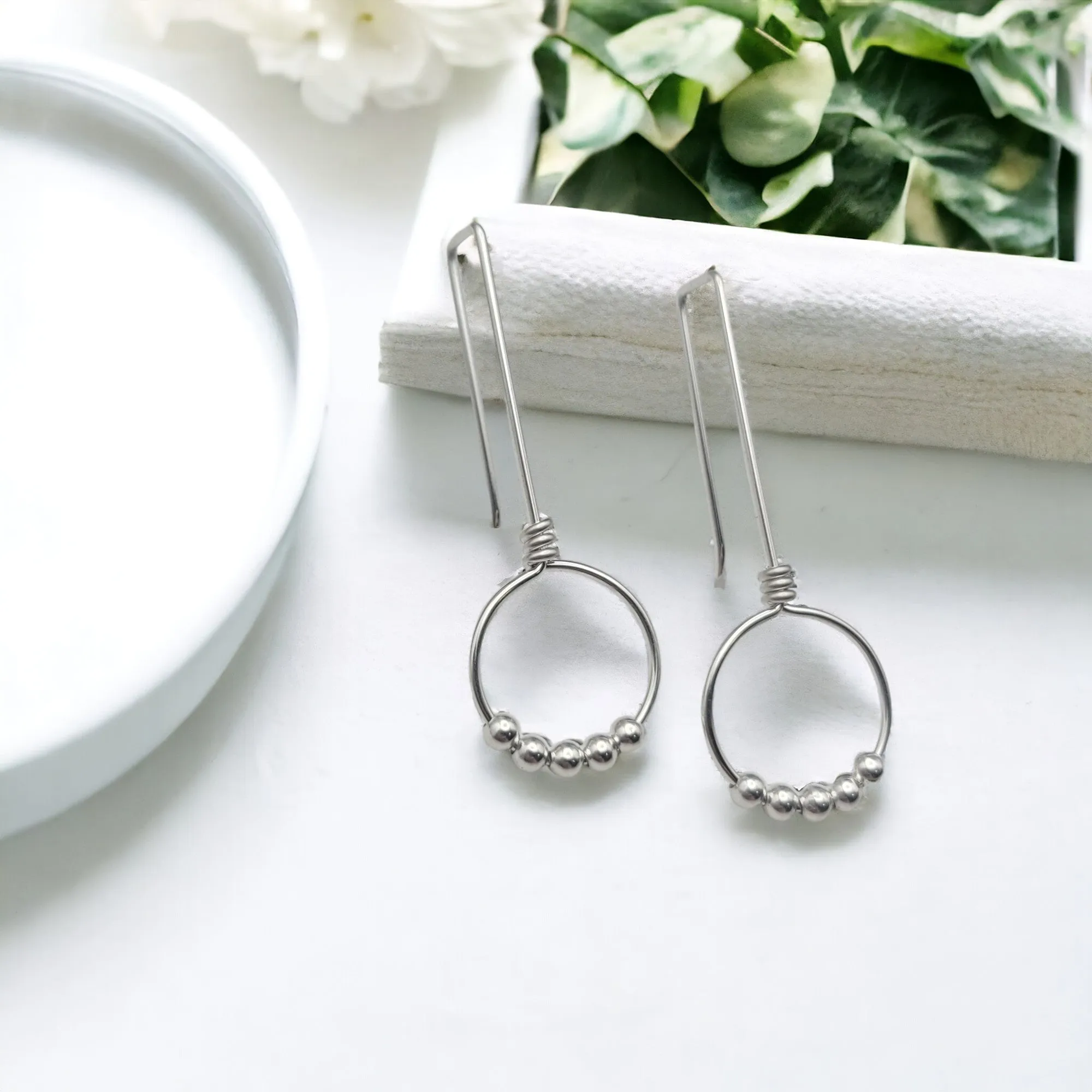 Sterling Silver Beaded Hoop Threaders