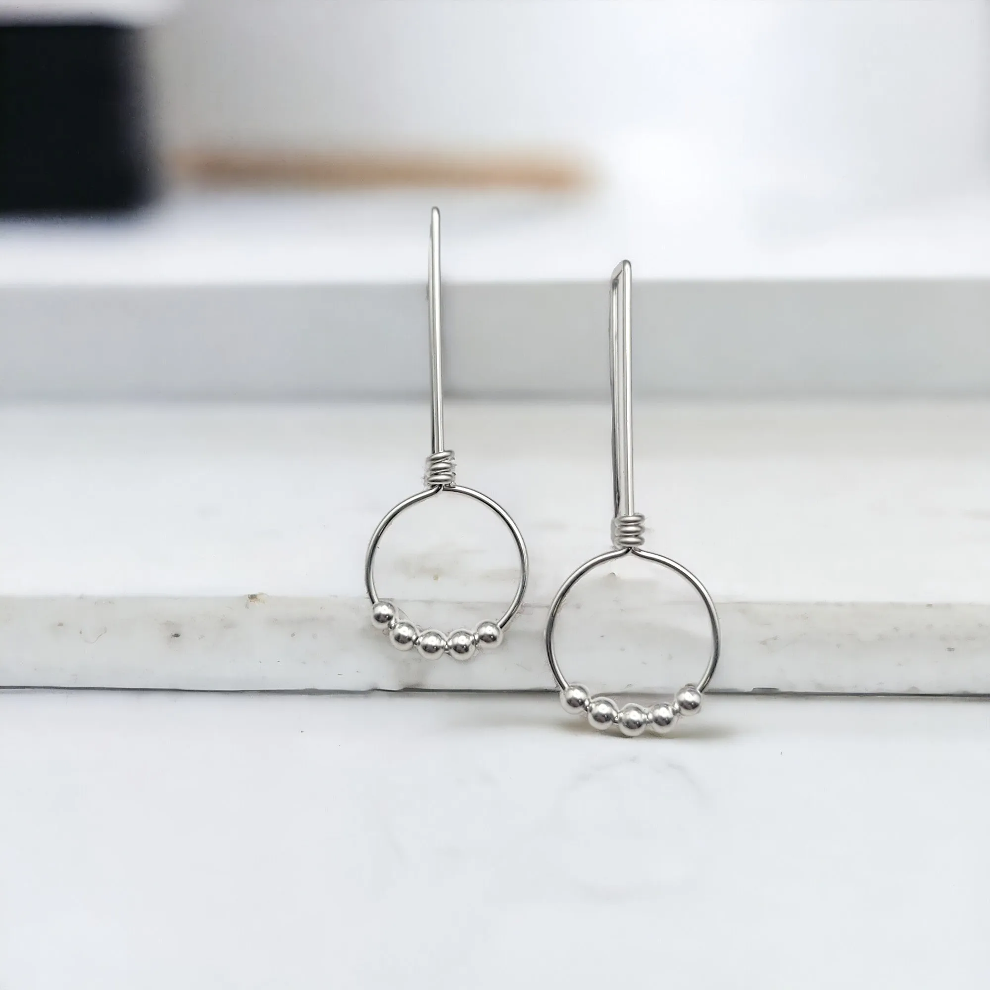 Sterling Silver Beaded Hoop Threaders
