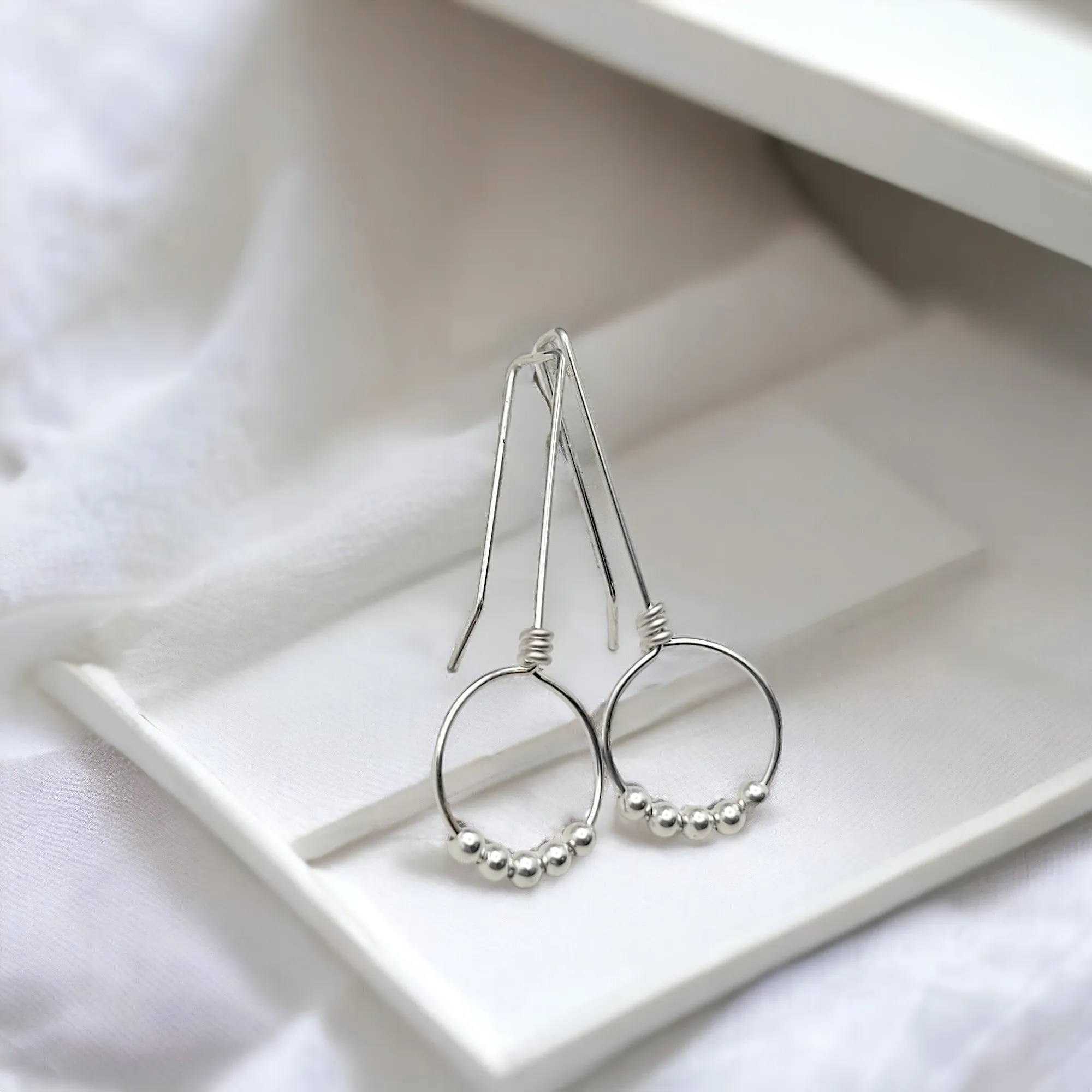Sterling Silver Beaded Hoop Threaders