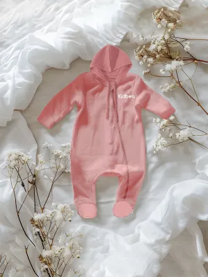 Unisex Premium 100% Bamboo full sleeves Ultra-Soft fabric Romper With Hoodie - Peach