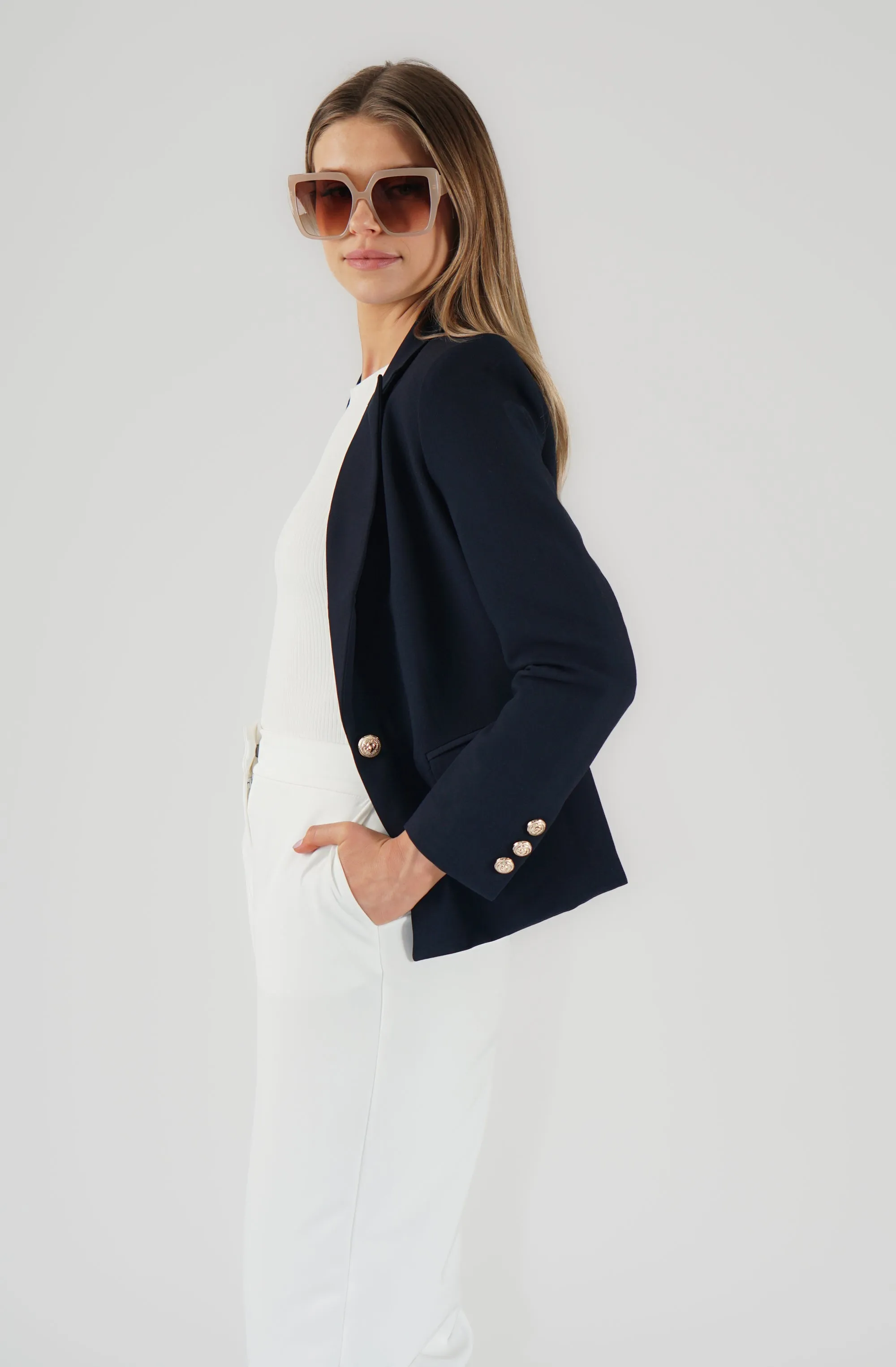 Unstructured Jacket with Gold Embossed Buttons