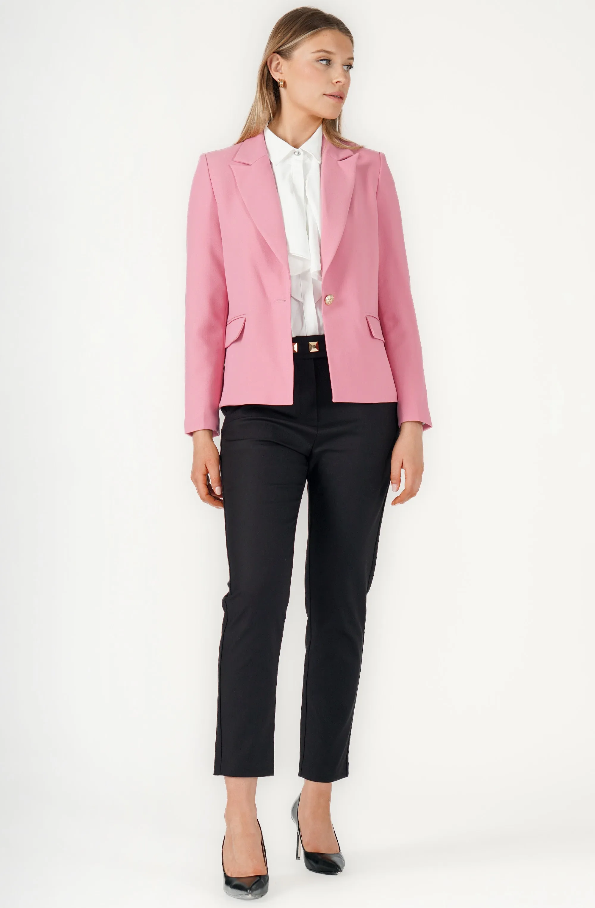 Unstructured Jacket with Gold Embossed Buttons