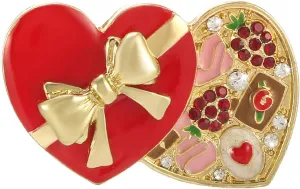 Valentines Heart Brooch Pins for Women | Red Heart Gift Box Shaped Rhinestone Heart Pins for Women | Valentines Wedding Party Accessories Gift