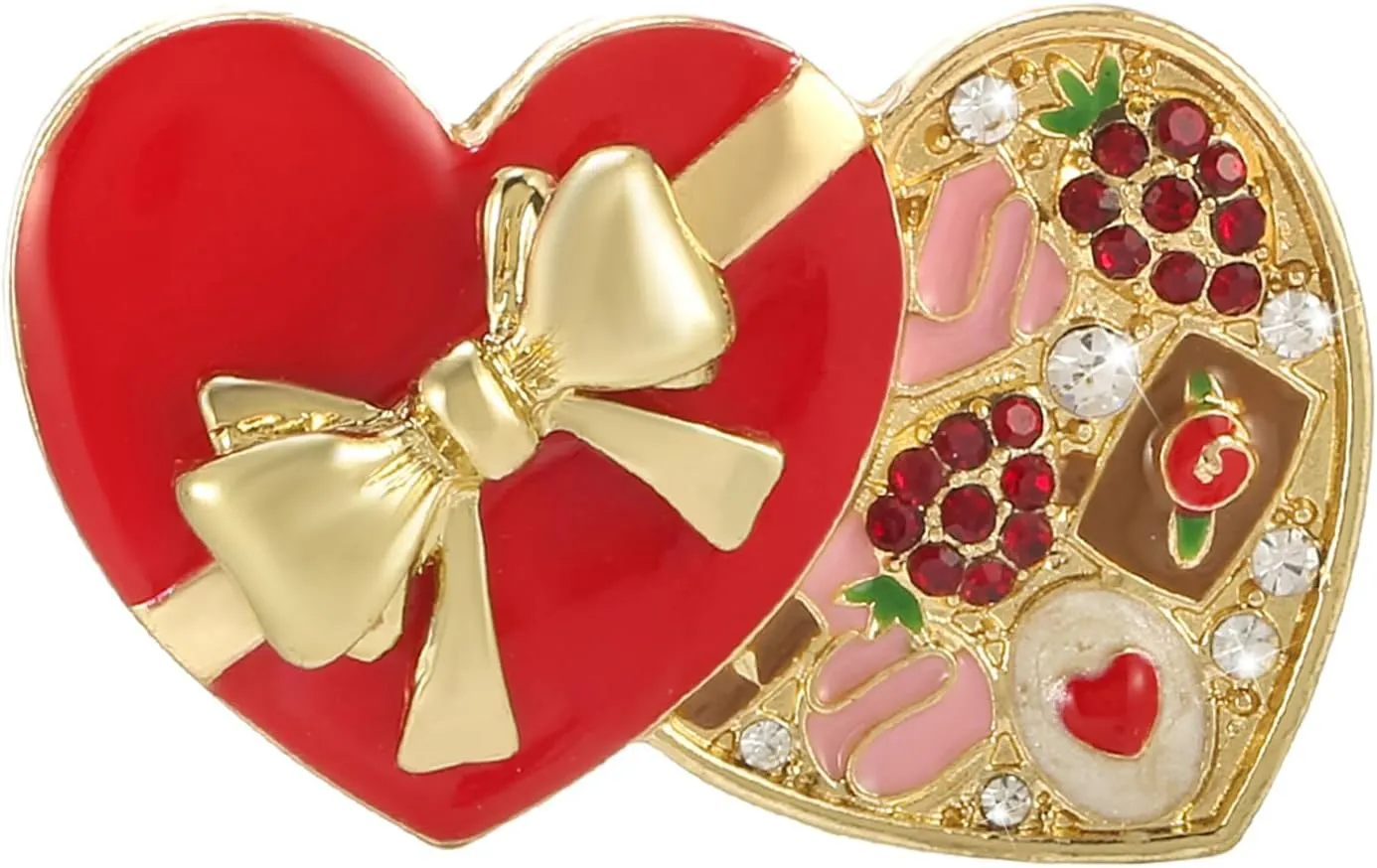 Valentines Heart Brooch Pins for Women | Red Heart Gift Box Shaped Rhinestone Heart Pins for Women | Valentines Wedding Party Accessories Gift