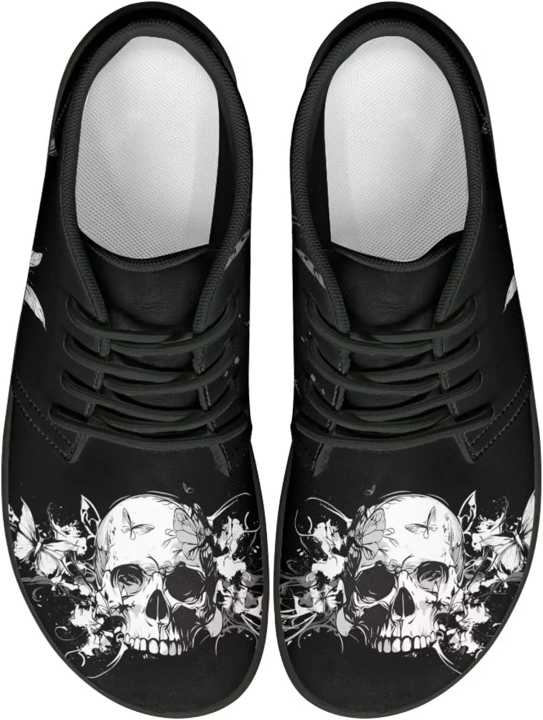 Wide Toe Skull Print Barefoot Shoes for Men - Cross Training Running Shoes with Rubber Sole