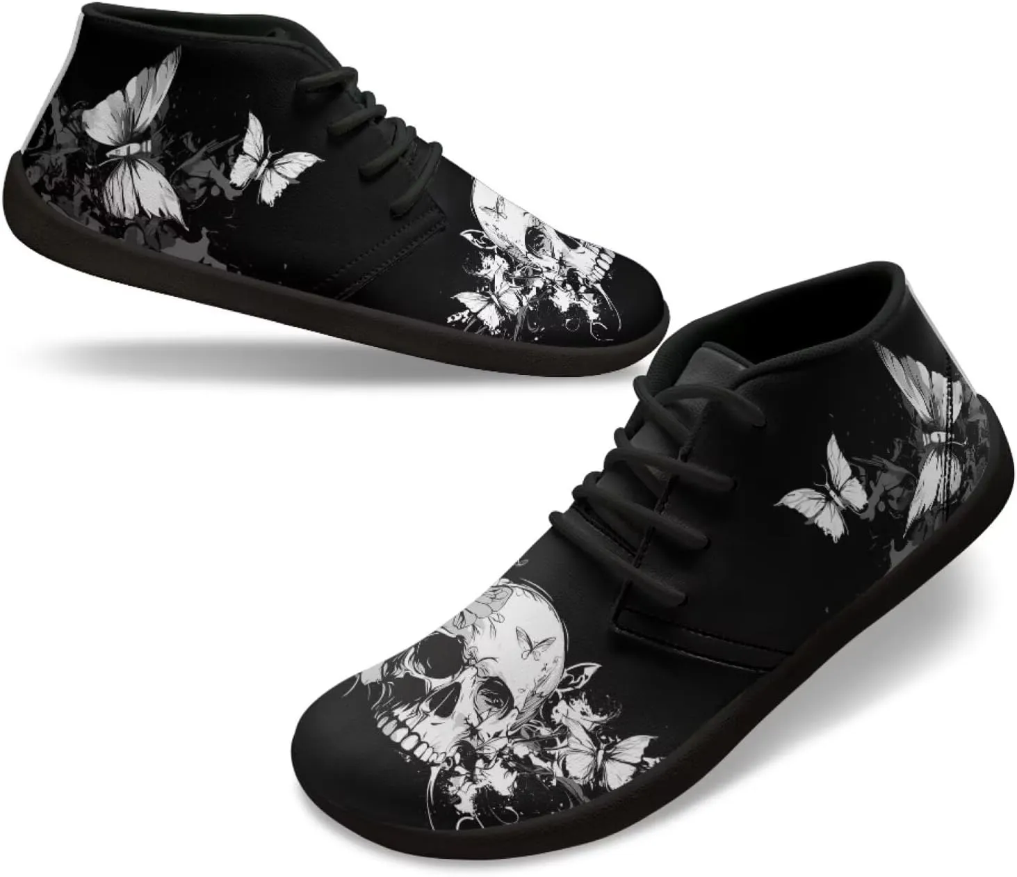 Wide Toe Skull Print Barefoot Shoes for Men - Cross Training Running Shoes with Rubber Sole