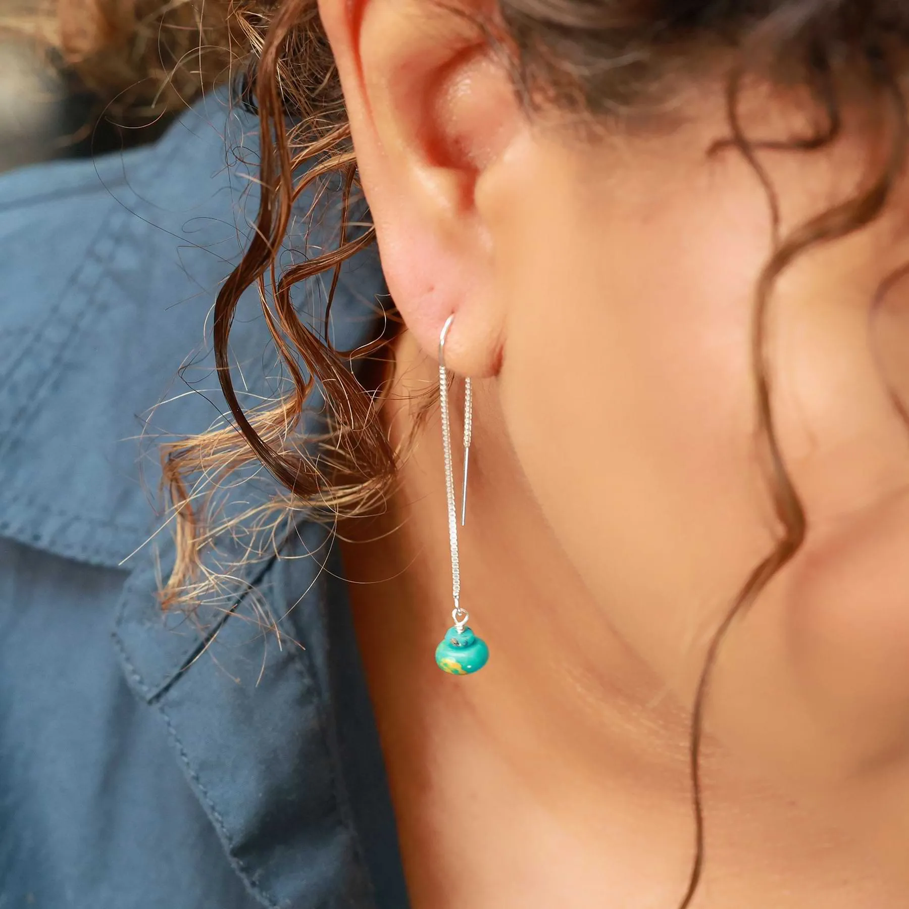 Wind - Silver Turquoise Threader Earrings